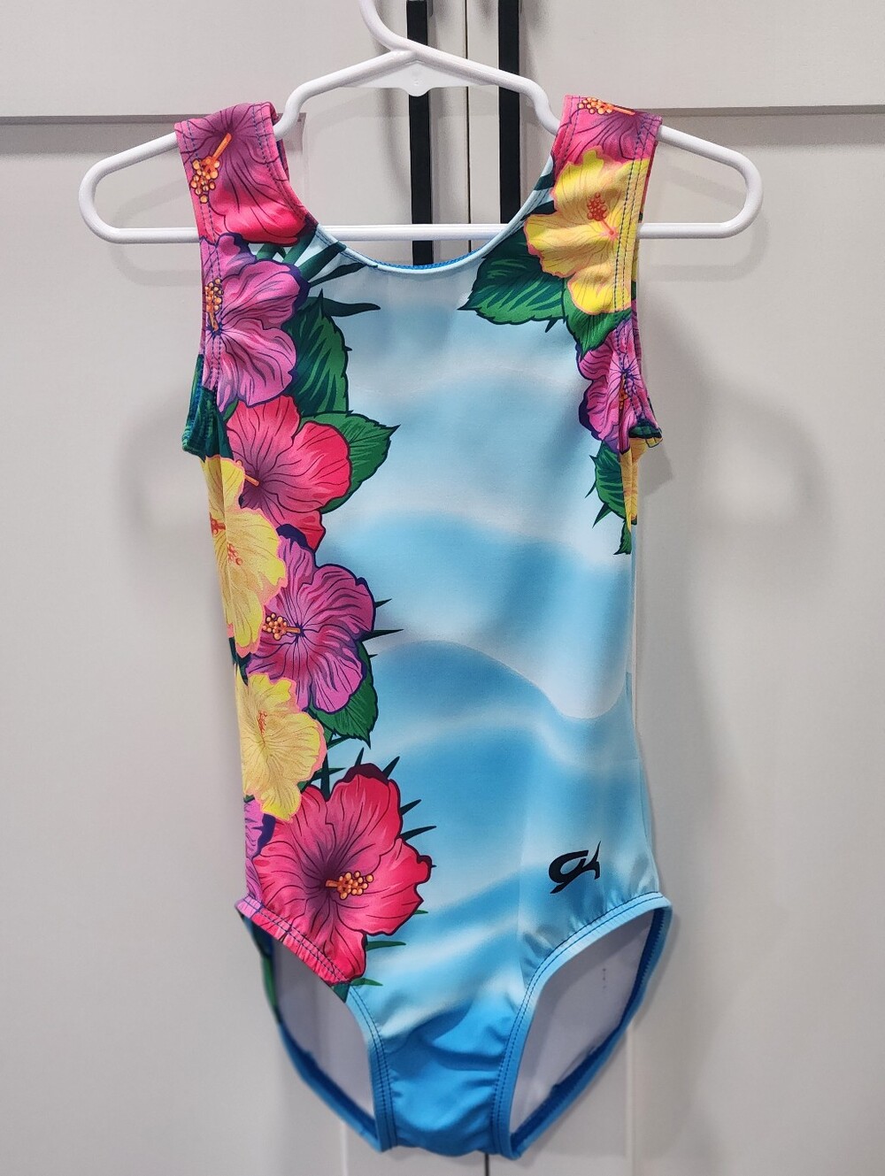 GK Blue Hibiscus Floral Gymnastics Leotard
